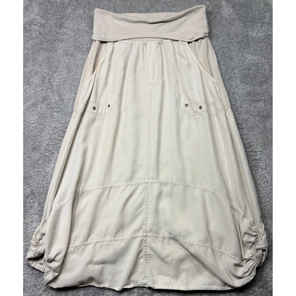 XCVI Skirt Womens Medium Beige Midi Boho Tencel Foldover Waist Pockets 22514